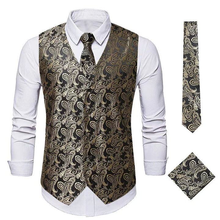 Herren nan Paisley Satin Anzugweste Set mit Krawatte und Einstecktuch Drune