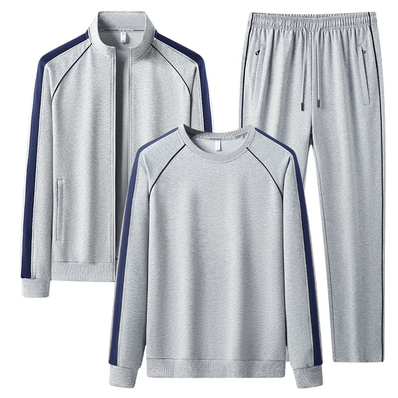 [Herren] Zweiteiliges Trainingsset mit Stehkragen-Zipjacke, Rundhals‑Sweatshirt und konisch geschnittener Jogginghose aus atmungsaktivem Fleece Drune