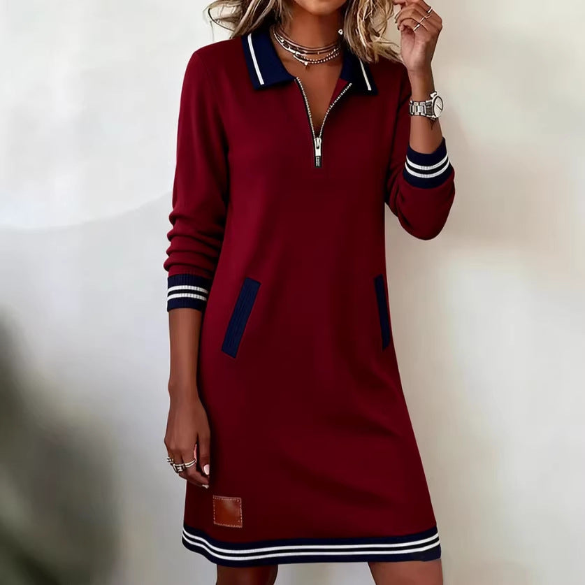 Damen Freizeitkleid mit sportlichem Kragen und Reißverschluss Drune