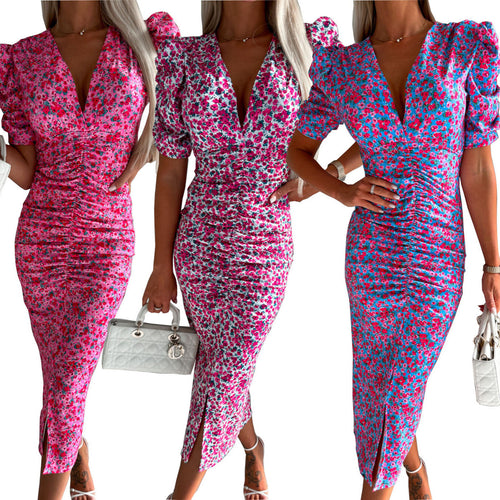 Damen Elegantes Maxikleid mit herzförmigem Ausschnitt und floralen Details Drune