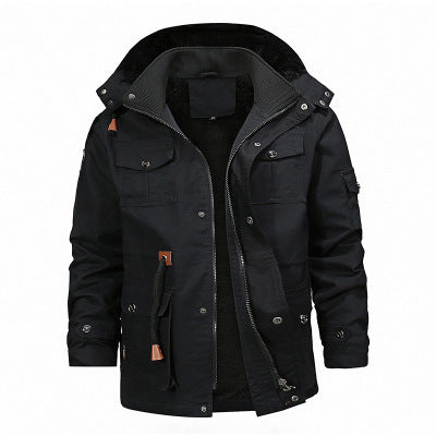 Herren Robuster Canvas-Fieldparka mit durchgehendem Teddyfutter, abnehmbarer Kapuze und Multifunktions‑Taschen Drune