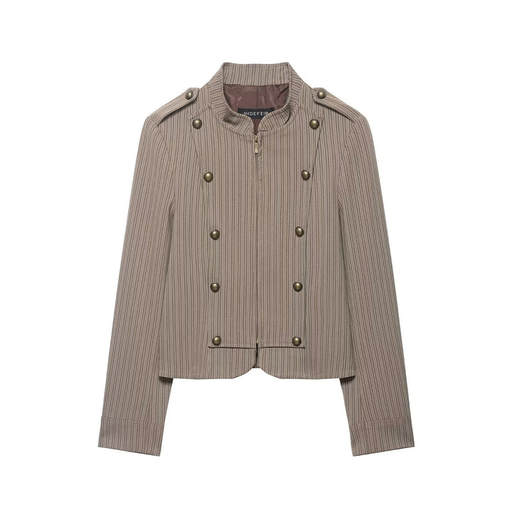 Damen Kurzjacke im Military-Stil mit Stehkragen, Zierknopfleiste und feinem Nadelstreifen Drune