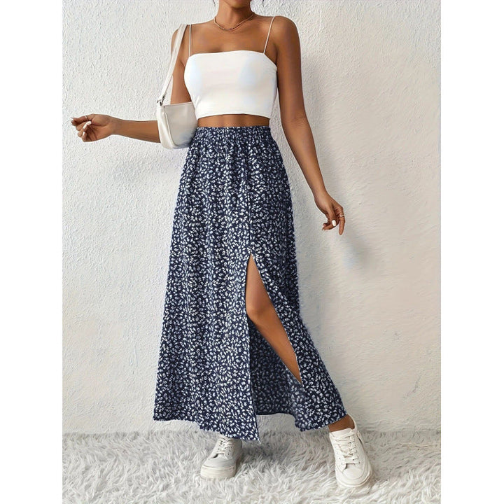 Damen Maxirock mit floralem Muster und seitlichem Schlitz Drune