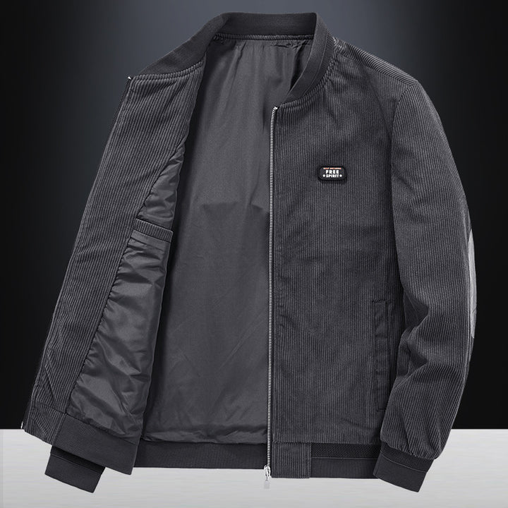 Herren Kord-Blousonjacke im Bomberstil mit elastischem Rippbund, gesteppter Innenfütterung und Logo‑Patch Drune
