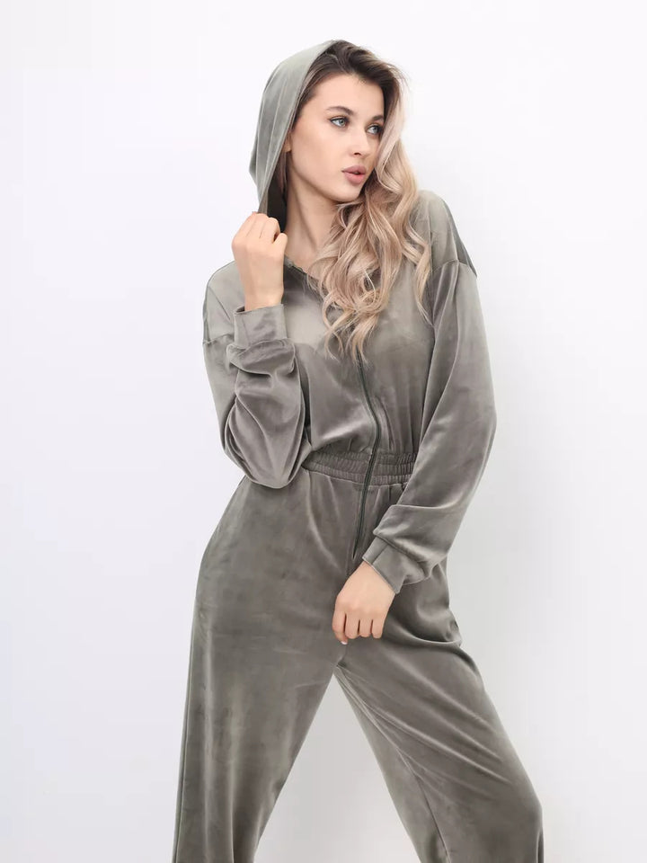 Damen sportlicher Fleece-Jumpsuit mit durchgehendem Reißverschluss Drune