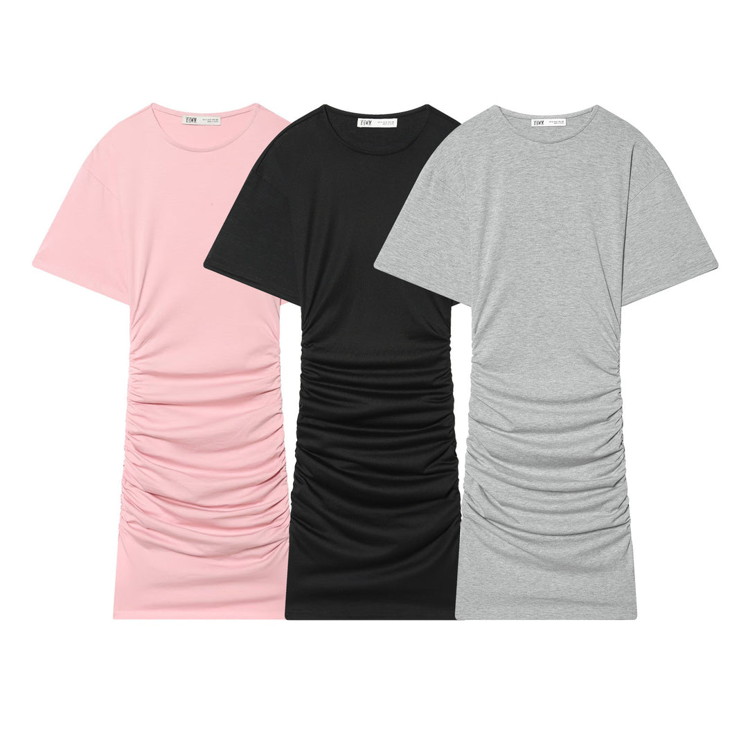 Damen Midikleid mit eleganter Raffung und weitem Kurzarm Drune