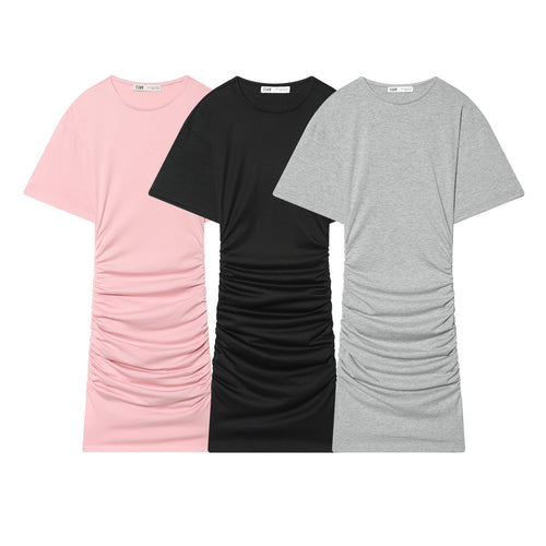 Damen Midikleid mit eleganter Raffung und weitem Kurzarm Drune