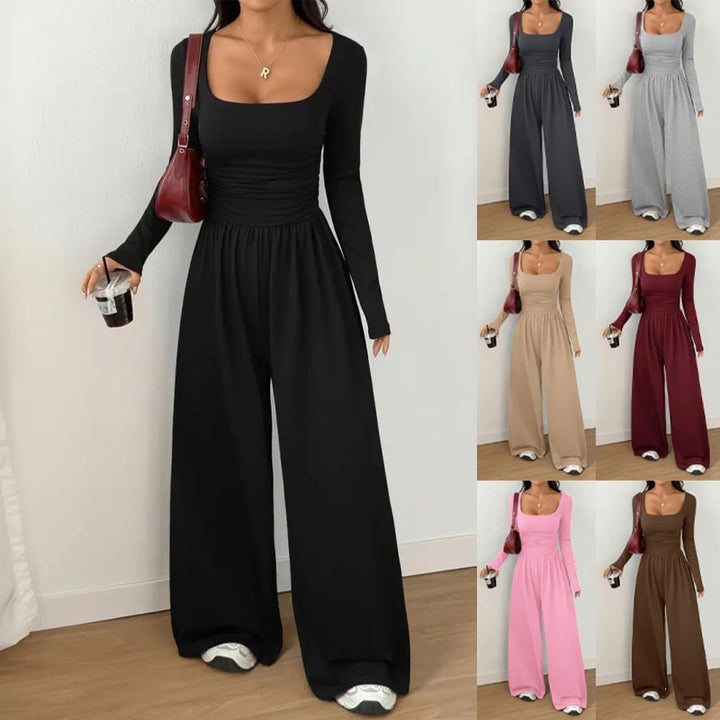 Damen Jumpsuit mit weitem Bein, eckigem Ausschnitt und geraffter Taillenpartie Drune