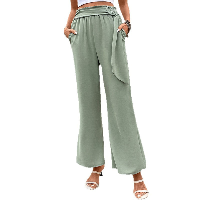 Damen Hochtaillierte Palazzo-Hose mit Drapierter Bundkante und D-Ring-Bindegürtel Drune