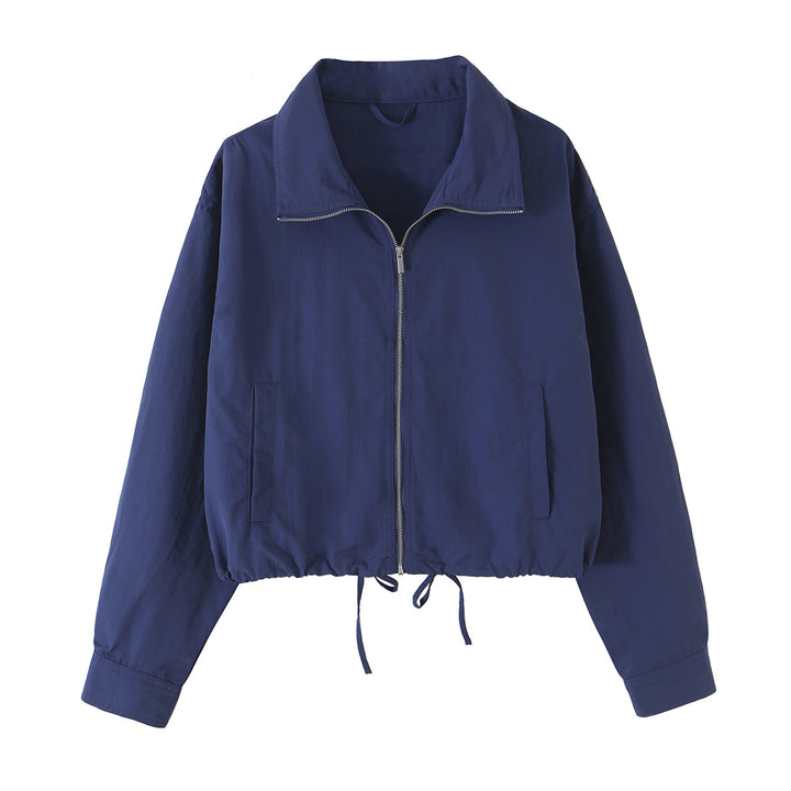 Damen Cropped-Übergangsjacke mit Tunnelzug und Stehkragen Drune