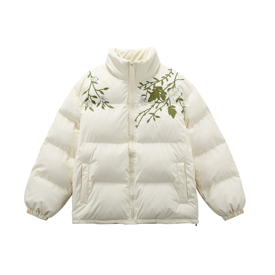 Damen Gepolsterte Oversize-Steppjacke mit Stehkragen und Blumenstickerei Drune
