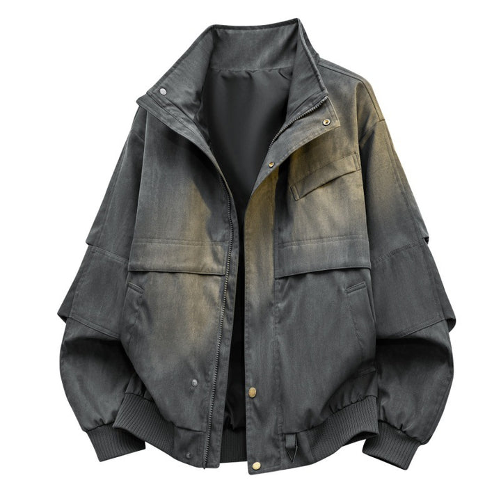 Herren urbaner Canvas-Utility-Blouson mit hohem Kragen, großflächigen Pattentaschen und elastischem Saum Drune