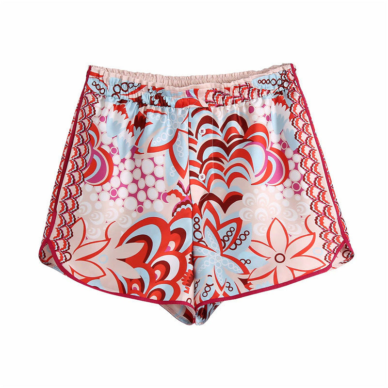 Damen Blusen-Shorts-Set mit modischem Druck und Schleifenkragen Drune