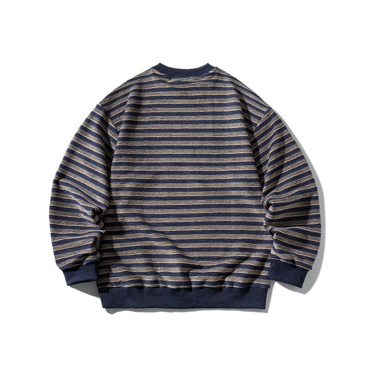 Unisex Gestreiftes Oversize Strick-Sweatshirt mit gerippten Bündchen und Rundhals Drune