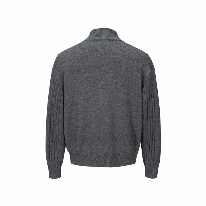 Herren Grobstrukturierter Strickpullover mit Stehkragen und Knopfleiste Drune
