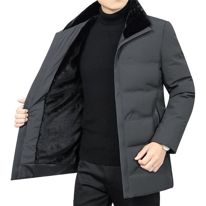 Herren Thermo-Winterkurzmantel mit luxuriösem Kunstfell-Innenfutter und Stehkragen Drune