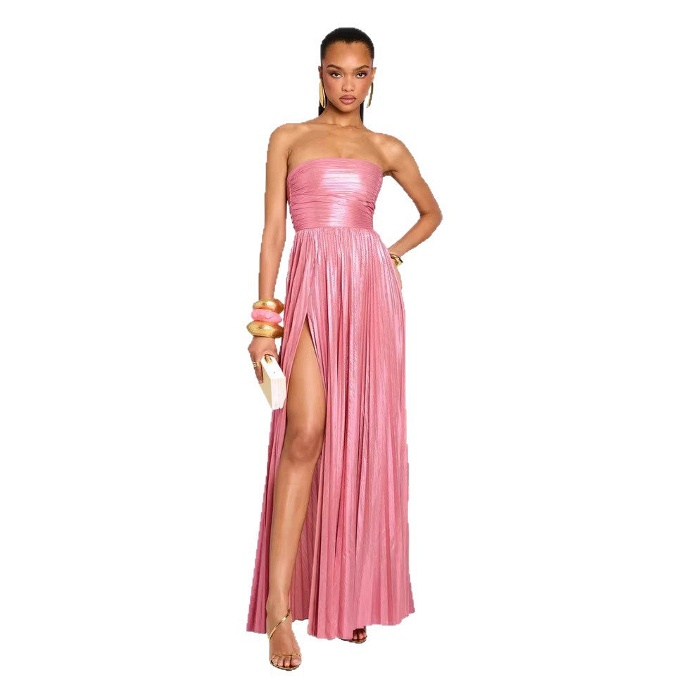 Damen Glamouröses Abendkleid mit Hochgeschlitzt und Plissee-Details Drune