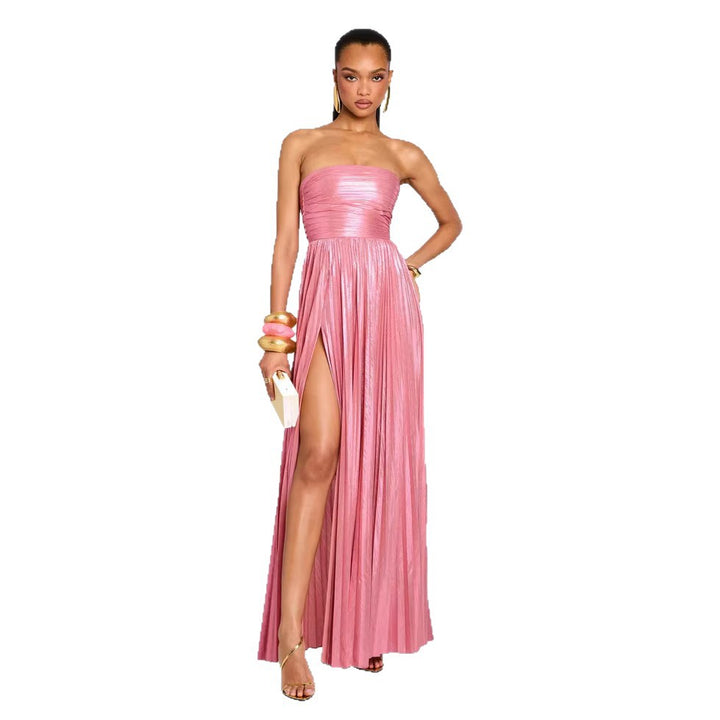Damen Glamouröses Abendkleid mit Hochgeschlitzt und Plissee-Details Drune