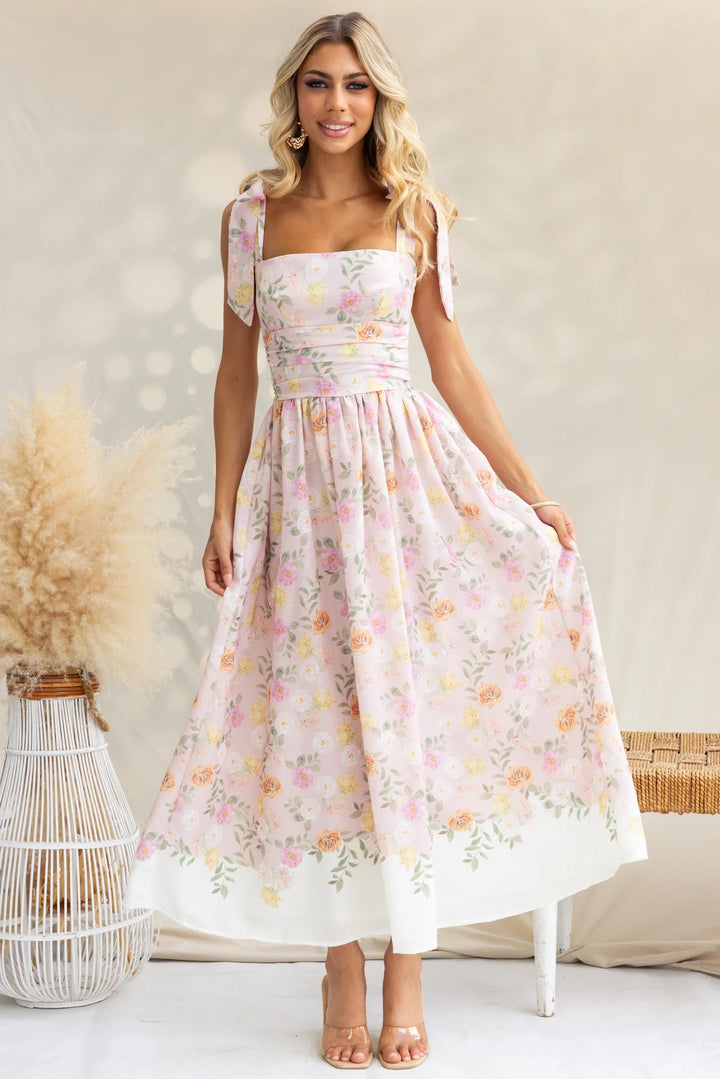 Damen Maxikleid mit verspielten Trägern und floralem Druck Drune