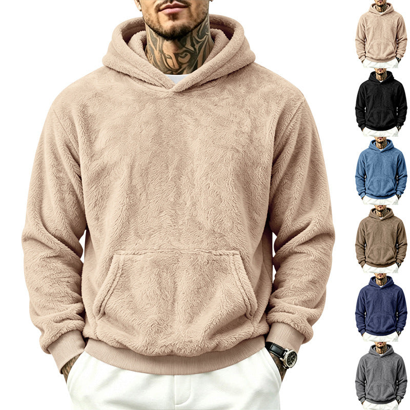 Herren Kuscheliger Fleece-Hoodie mit Kängurutasche und geripptem Saum Drune