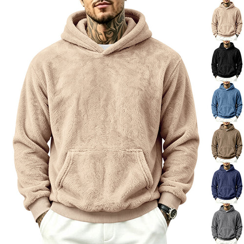 Herren Kuscheliger Fleece-Hoodie mit Kängurutasche und geripptem Saum Drune