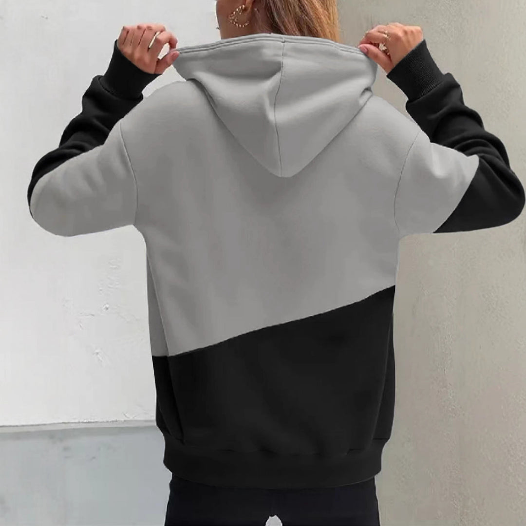 Damen Colorblock Kapuzenpullover mit Schlauchkragen, Kängurutasche und Drop-Shoulder Drune