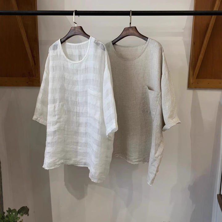 Damen Relaxed Fit Leinen Tunika mit aufgesetzten Taschen Drune