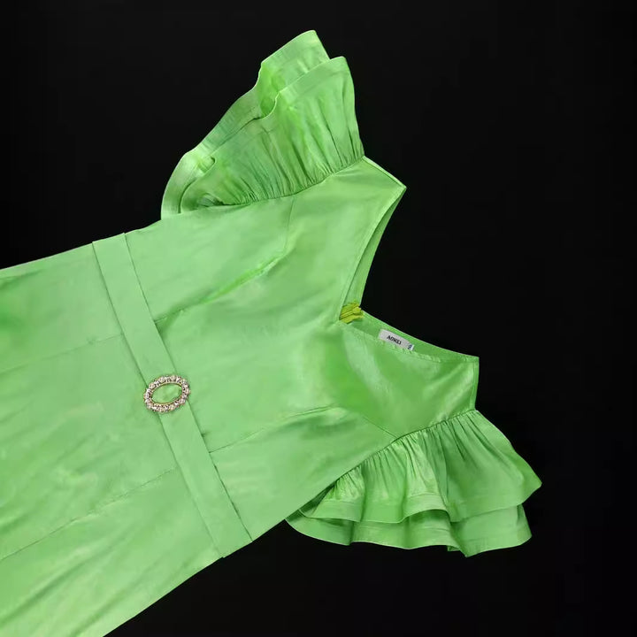 Damen elegantes Kleid mit voluminösen Rüschenärmeln und seitlichem Schlitz Drune