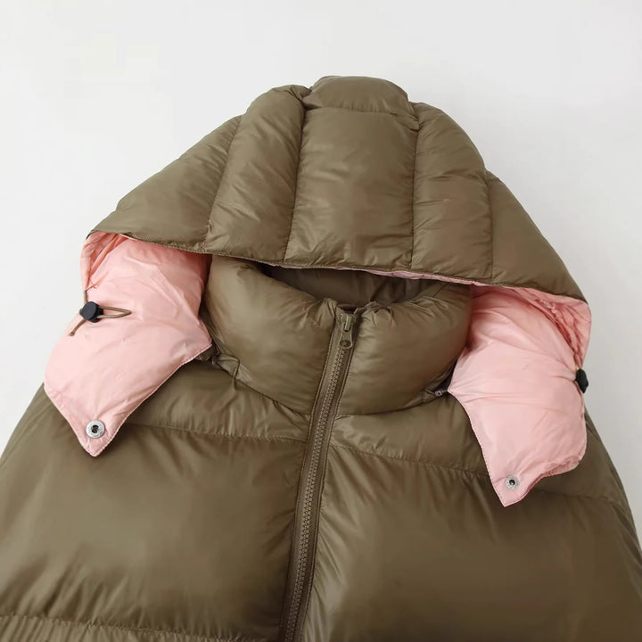 Damen nan wattierte Steppjacke mit abnehmbarer Kapuze, hohem Kragen und großen Pattentaschen Drune
