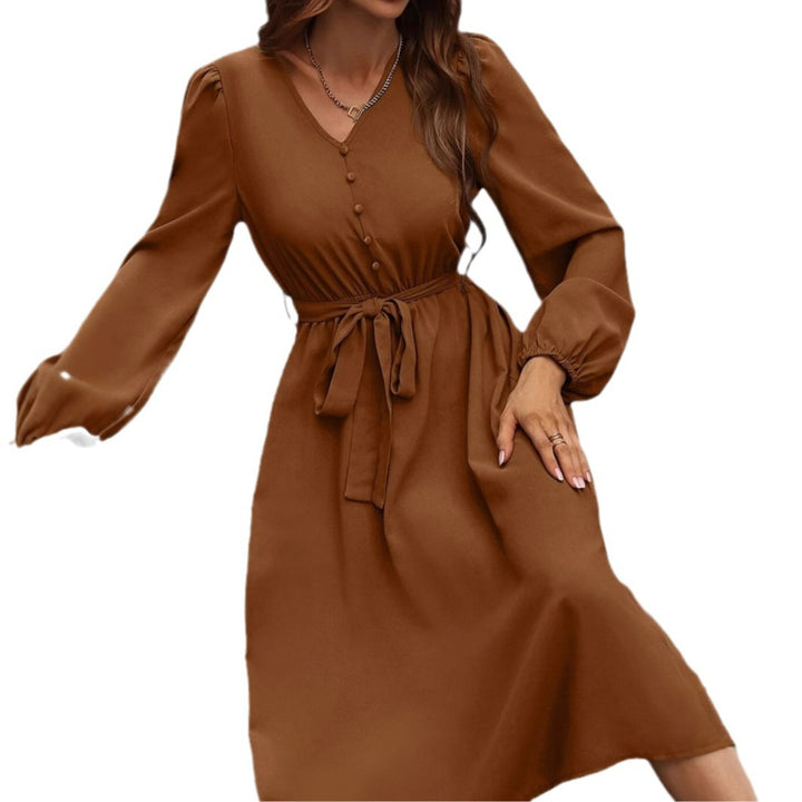 Damen Midikleid mit Taillengürtel und Knopfdetails Drune