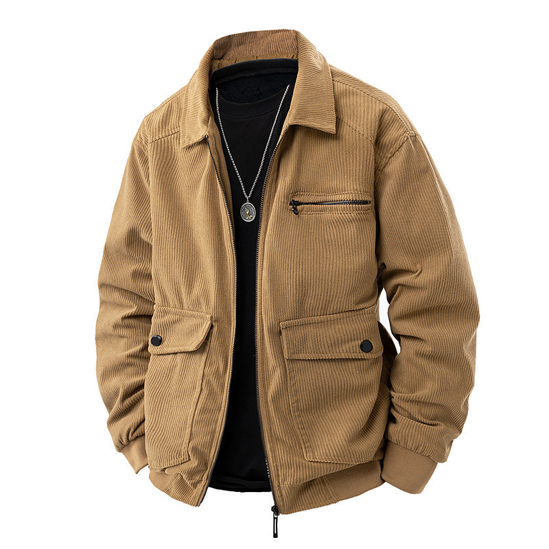 Herren  Corduroy Utility-Bomberjacke mit Reißverschluss-Brusttasche und Klapptaschen
