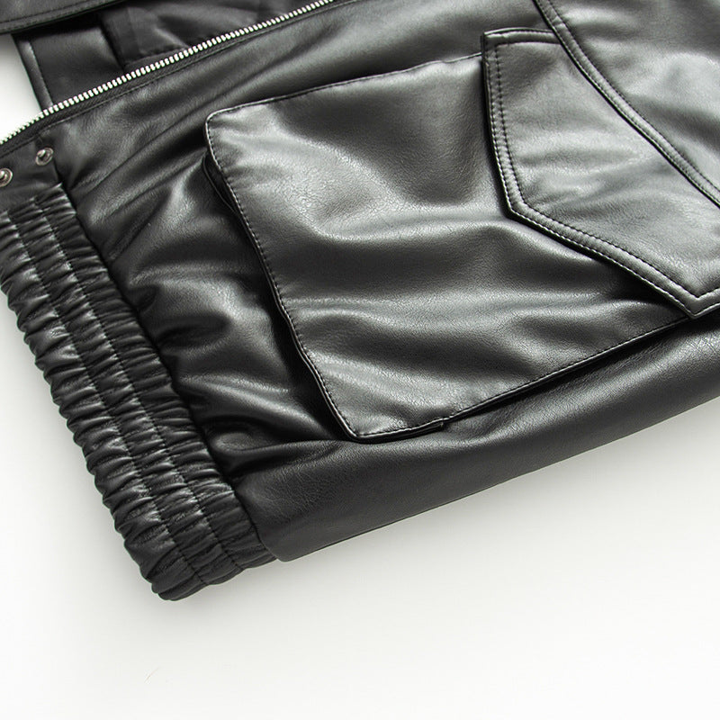 Damen nan taillierter Kunstleder-Blouson mit voluminösem Kunstfellkragen und aufgesetzten Pattentaschen Drune
