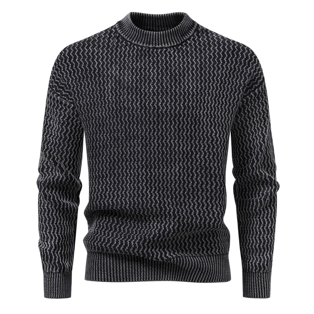 Herren Strukturierter Feinstrick-Pullover mit Stehkragen und Zickzackmuster Drune