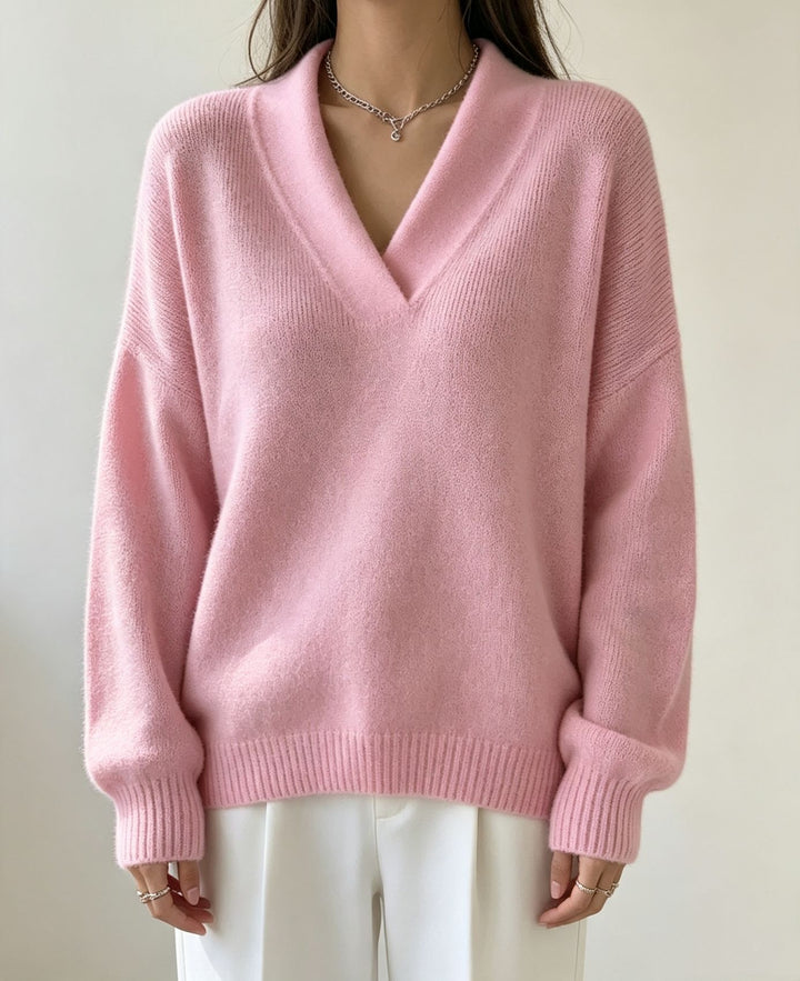 Damen Kaschmir-Touch V-Ausschnitt Relax-Pullover mit Raglanärmeln Drune