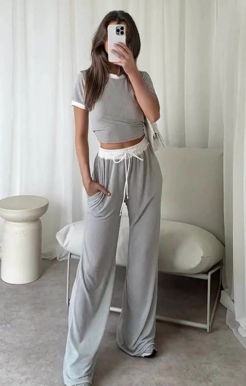 Damen Loungewear-Set mit cropped Oberteil und weitem Hosenbein Drune