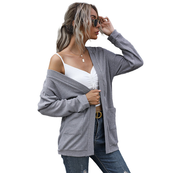 Damen Lockerer Feinstrick-Cardigan mit geripptem Strukturstrick und aufgesetzten Taschen Drune