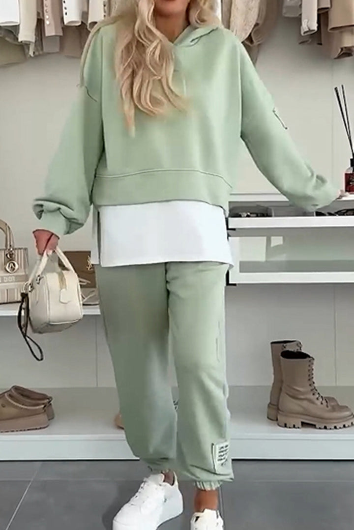 Damen nan kuscheliges kurzes Kapuzensweatshirt und Jogginghose-Set aus weicher Baumwollmischung Drune