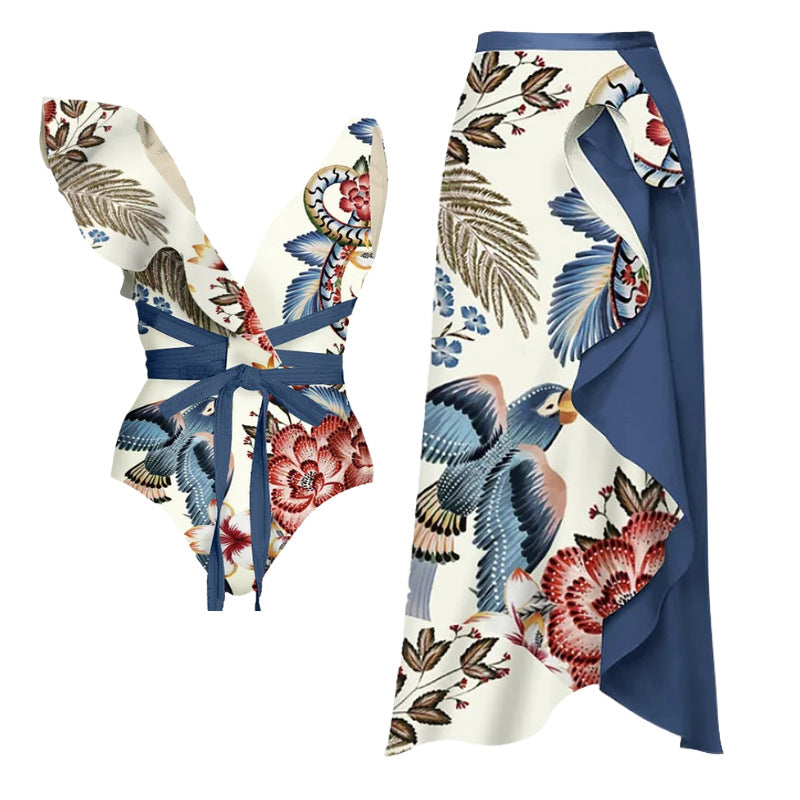 Damen Badeanzug-Set mit floralen Rüschen und taillierter Shorts Drune