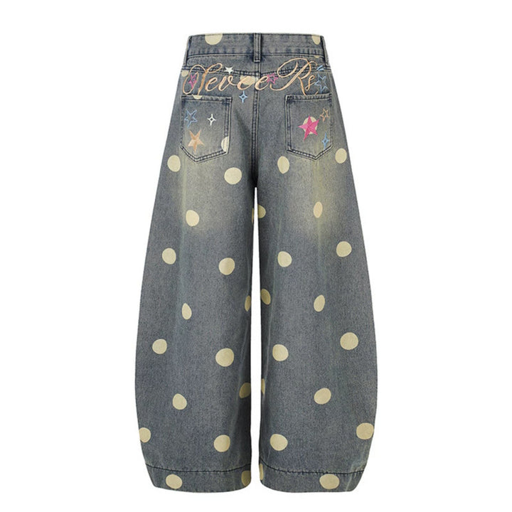 Damen Weite Jeans-Culotte im Palazzo-Stil mit hohem Bund und Punktmuster Drune
