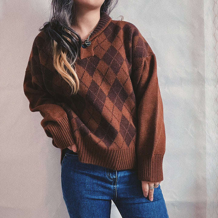 Damen Strickpullover mit klassischem Rauten-Design und modernem Schnitt Drune