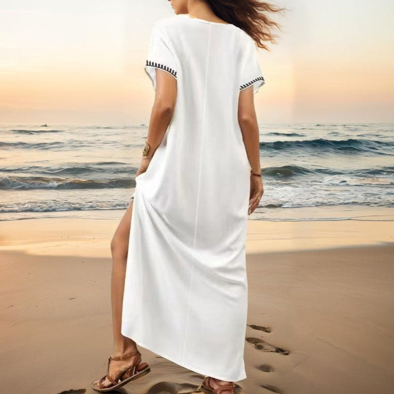 Damen eleganter Strandüberwurf mit filigranem Stickereidesign Drune