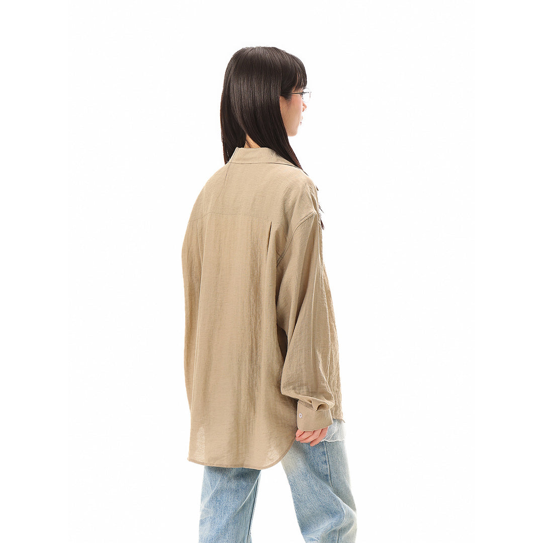 Damen Locker geschnittene Oversize-Hemdbluse mit Brusttasche und strukturierter Baumwollmischung Drune