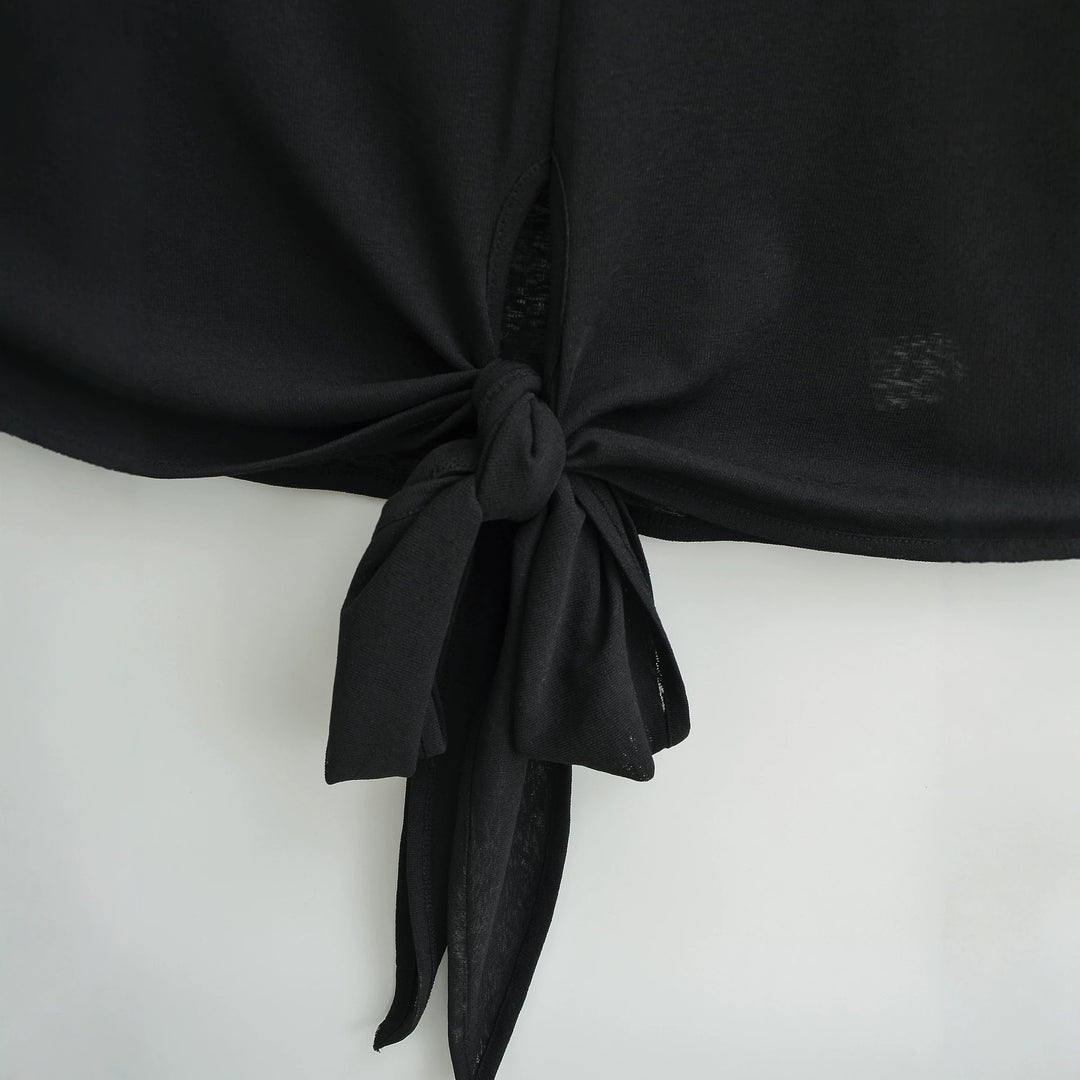 Damen Langarm-Henley-Top mit Knotenfront und Knopfleiste Drune