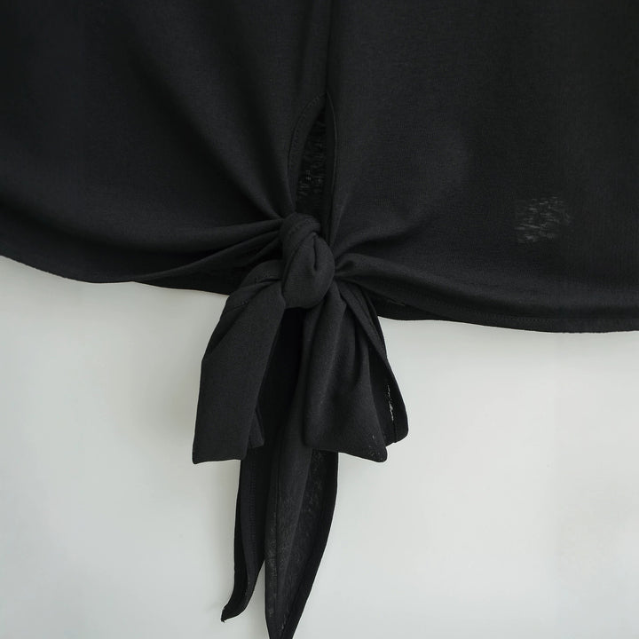 Damen Langarm-Henley-Top mit Knotenfront und Knopfleiste Drune