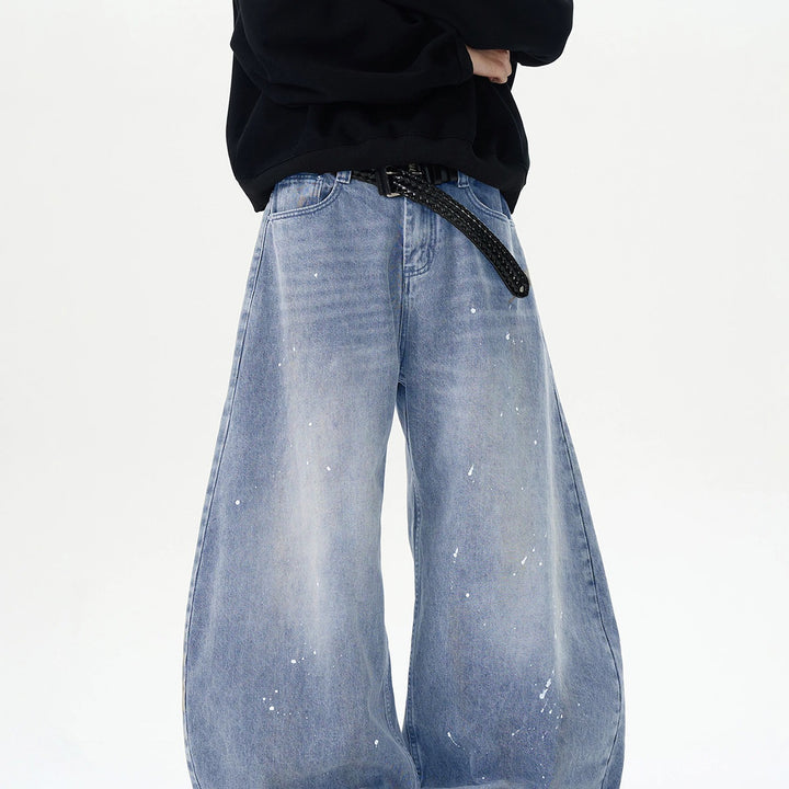 Herren Extraweite Paint‑Effekt Baggy‑Jeans mit tiefem Schritt und Used‑Wash Drune