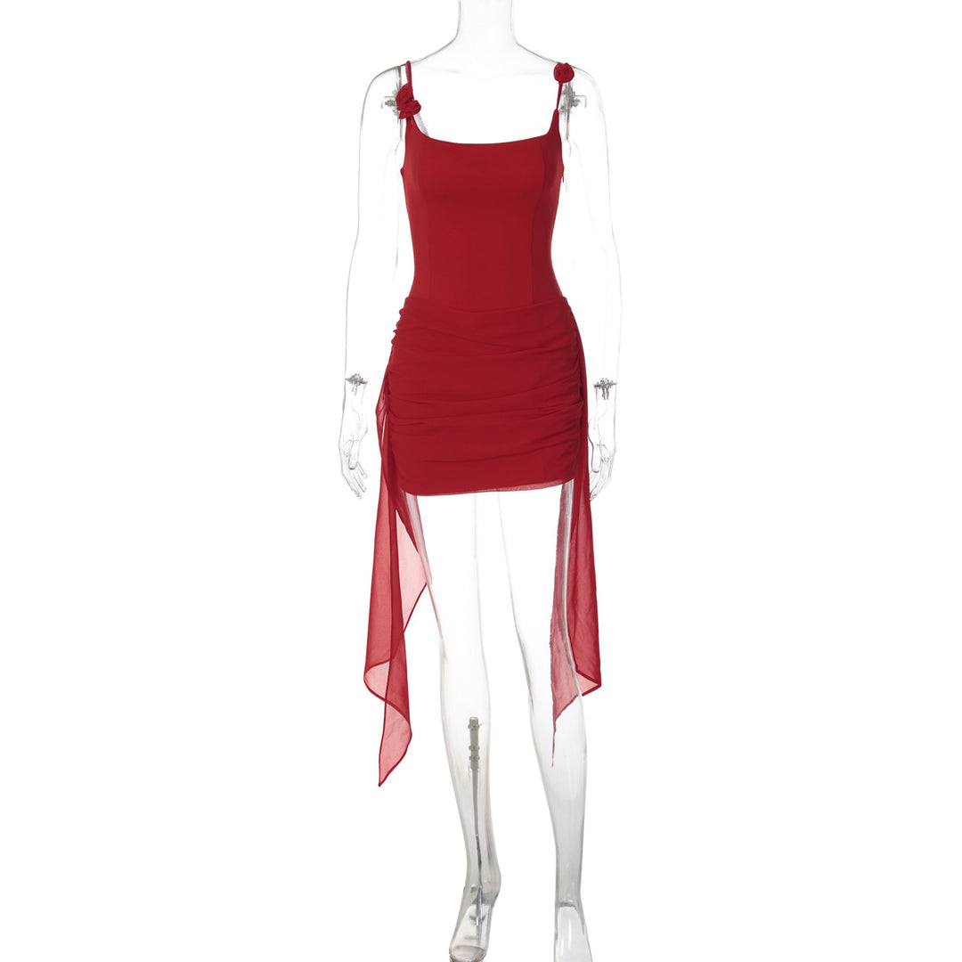 Damen Figurbetontes Kleid mit elegantem Seitenschlitz und Trägerverzierung Drune
