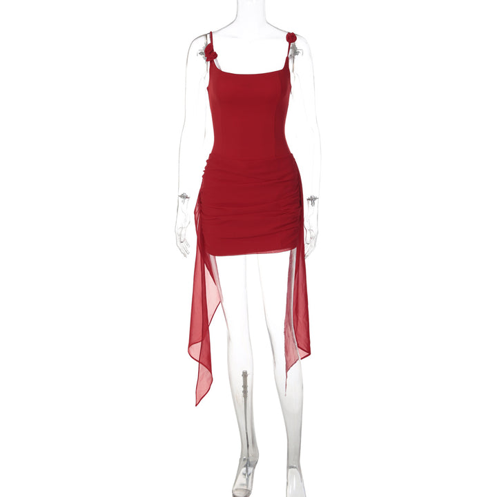Damen Figurbetontes Kleid mit elegantem Seitenschlitz und Trägerverzierung Drune