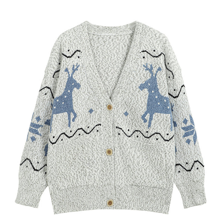 Damen Gemütlicher Cardigan mit Rentier-Motiv und Taschen Drune