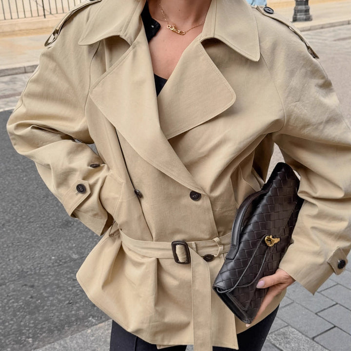 Damen modische Trenchcoatjacke mit Gürtel und großzügigem Schnitt Drune
