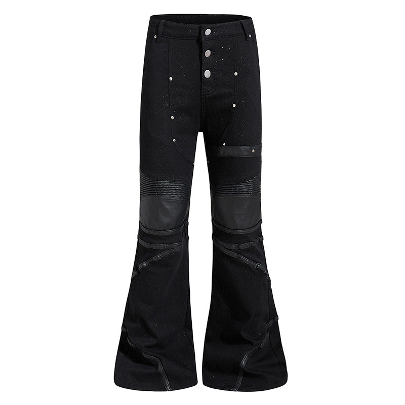 Damen ausgestellte Culotte-Hose mit Biker‑Nähten, hohem Bund und Patchwork‑Einsätzen Drune